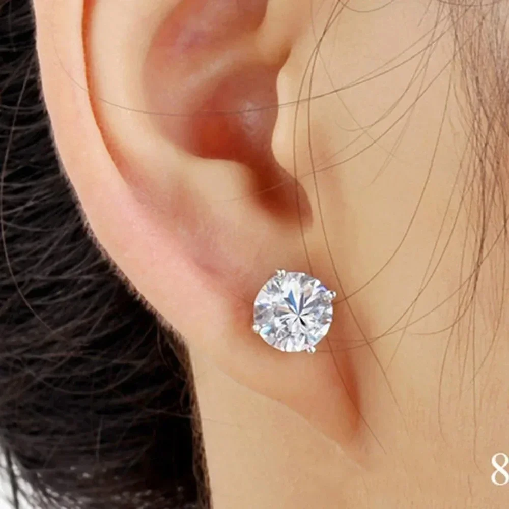 8MM S925 Sterling Silver CZ Stud Earrings for Women/Girl, US19251018